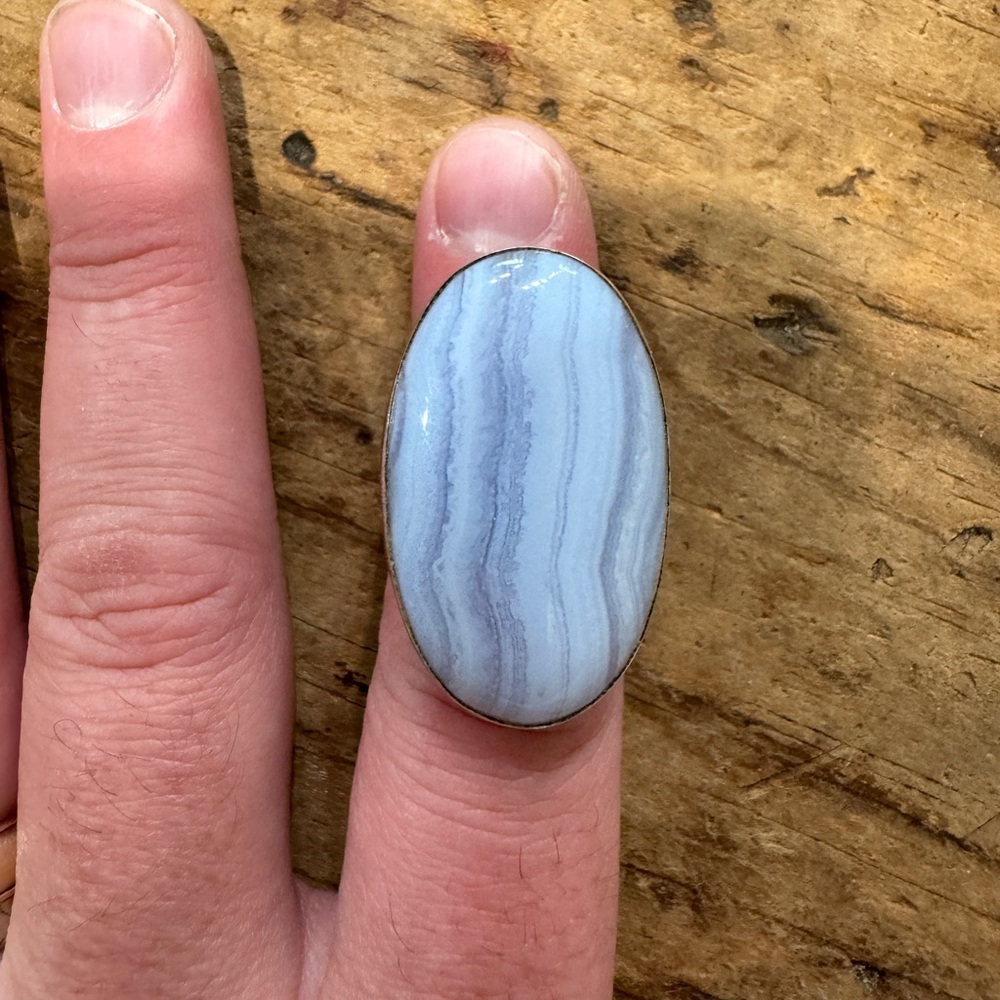 Oval Blue Agate Stone Ring